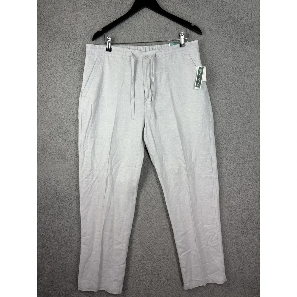 Cubavera Mens Gray Dawn Linen Rayon Relaxed Drawstring Chino Pants CUBS6071DS